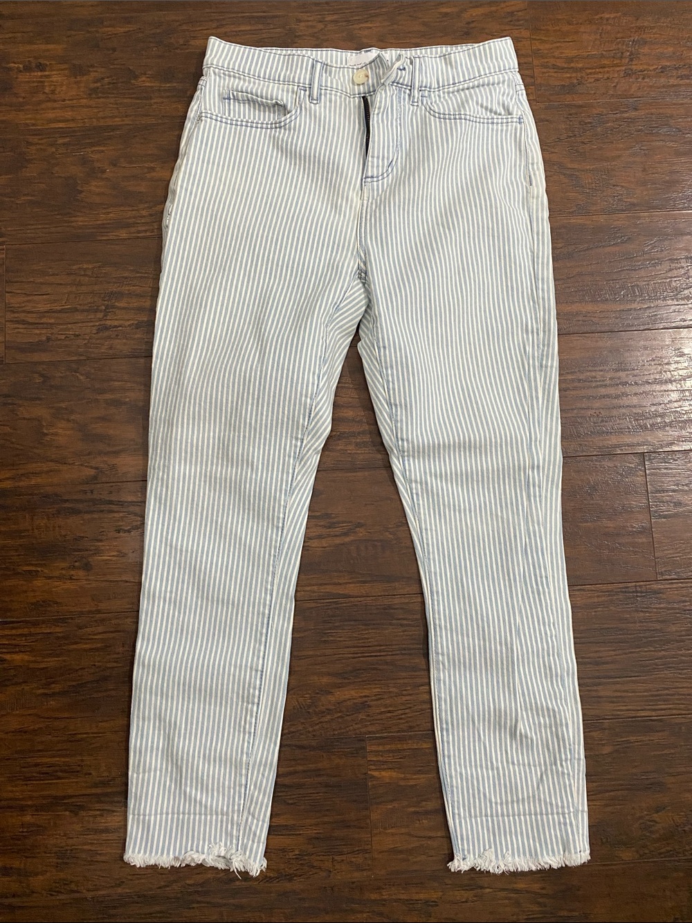 LOFT Light Blue and White Striped Ankle Jeans